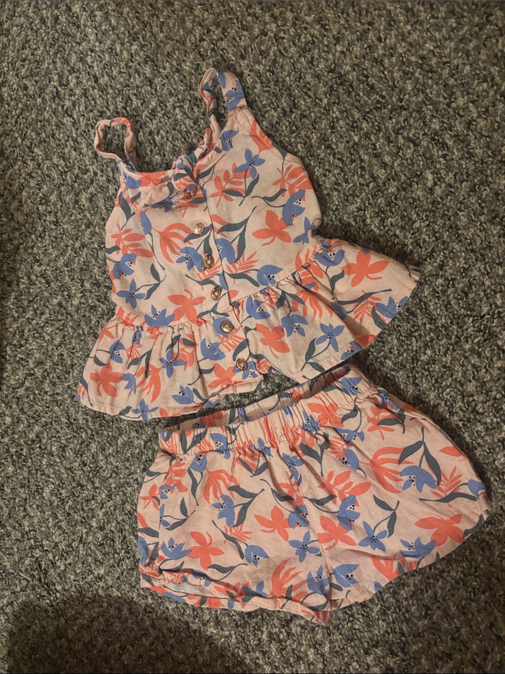 Vince Camuto Pink Floral Tank & Shorts Set with Coral and Blue Accents